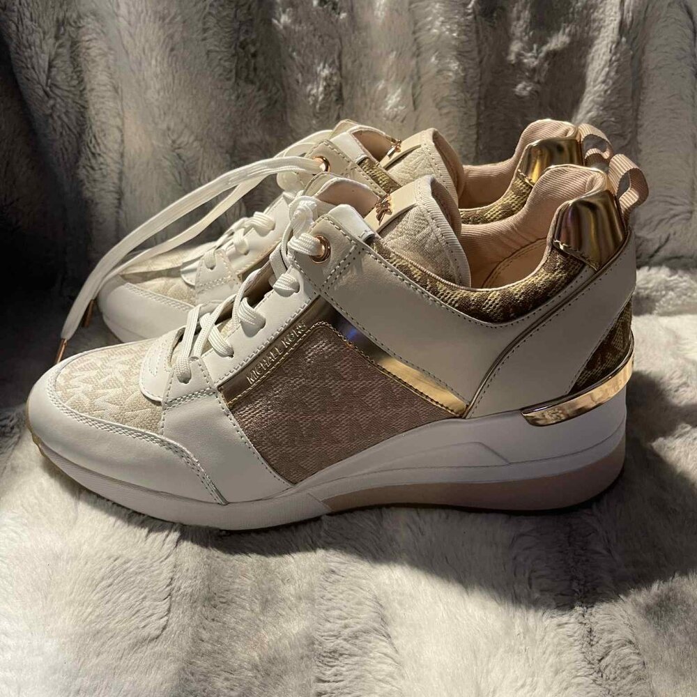 Michael Kors Pink/White/Bronze High Heel Sneaker